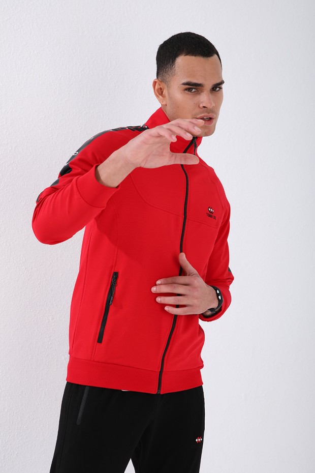 Tommy Life Kırmızı - Siyah Dik Yaka Şerit Baskılı Standart Kalıp Manşetli Erkek Eşofman Takımı - 85150. 6 Tommy Life Kırmızı - Siyah Dik Yaka Şerit Baskılı Standart Kalıp Manşetli Erkek Eşofman Takımı - 85150. 6