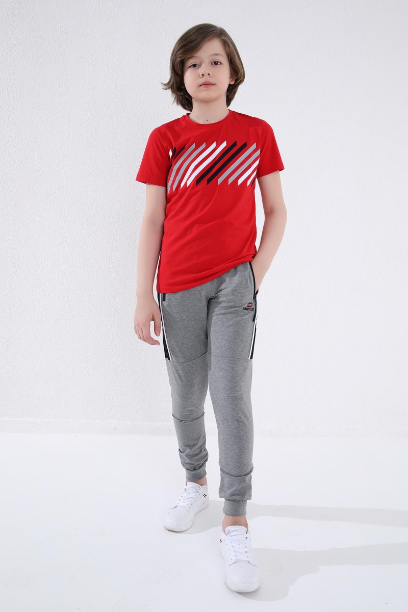 Tommy Life Gri Melanj Erkek Çocuk Jogger Yarım Şeritli Standart Kalıp Manşetli Eşofman Alt - 64047. 3 Tommy Life Gri Melanj Erkek Çocuk Jogger Yarım Şeritli Standart Kalıp Manşetli Eşofman Alt - 64047. 3