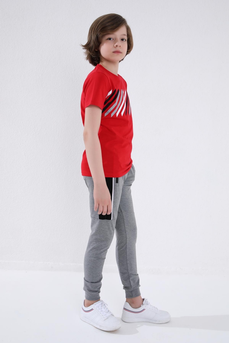 Tommy Life Gri Melanj Erkek Çocuk Jogger Yarım Şeritli Standart Kalıp Manşetli Eşofman Alt - 64047. 5 Tommy Life Gri Melanj Erkek Çocuk Jogger Yarım Şeritli Standart Kalıp Manşetli Eşofman Alt - 64047. 5