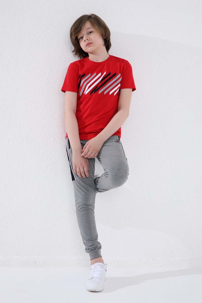 Tommy Life Gri Melanj Erkek Çocuk Jogger Yarım Şeritli Standart Kalıp Manşetli Eşofman Alt - 64047. 2 Tommy Life Gri Melanj Erkek Çocuk Jogger Yarım Şeritli Standart Kalıp Manşetli Eşofman Alt - 64047. 2