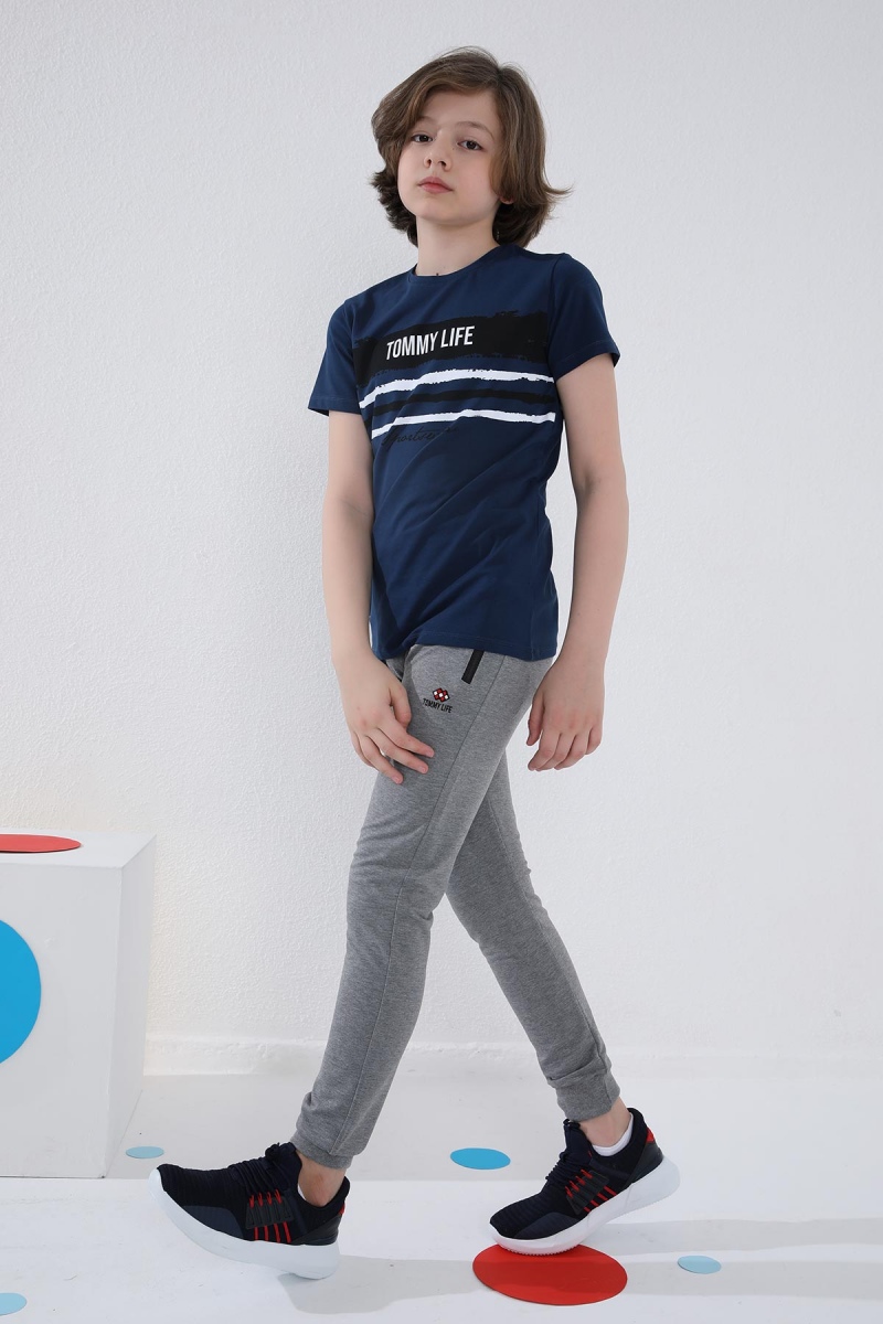 Tommy Life Gri Melanj Erkek Çocuk Jogger Fermuarlı Cep Standart Kalıp Manşetli Eşofman Alt - 64042. 3 Tommy Life Gri Melanj Erkek Çocuk Jogger Fermuarlı Cep Standart Kalıp Manşetli Eşofman Alt - 64042. 3