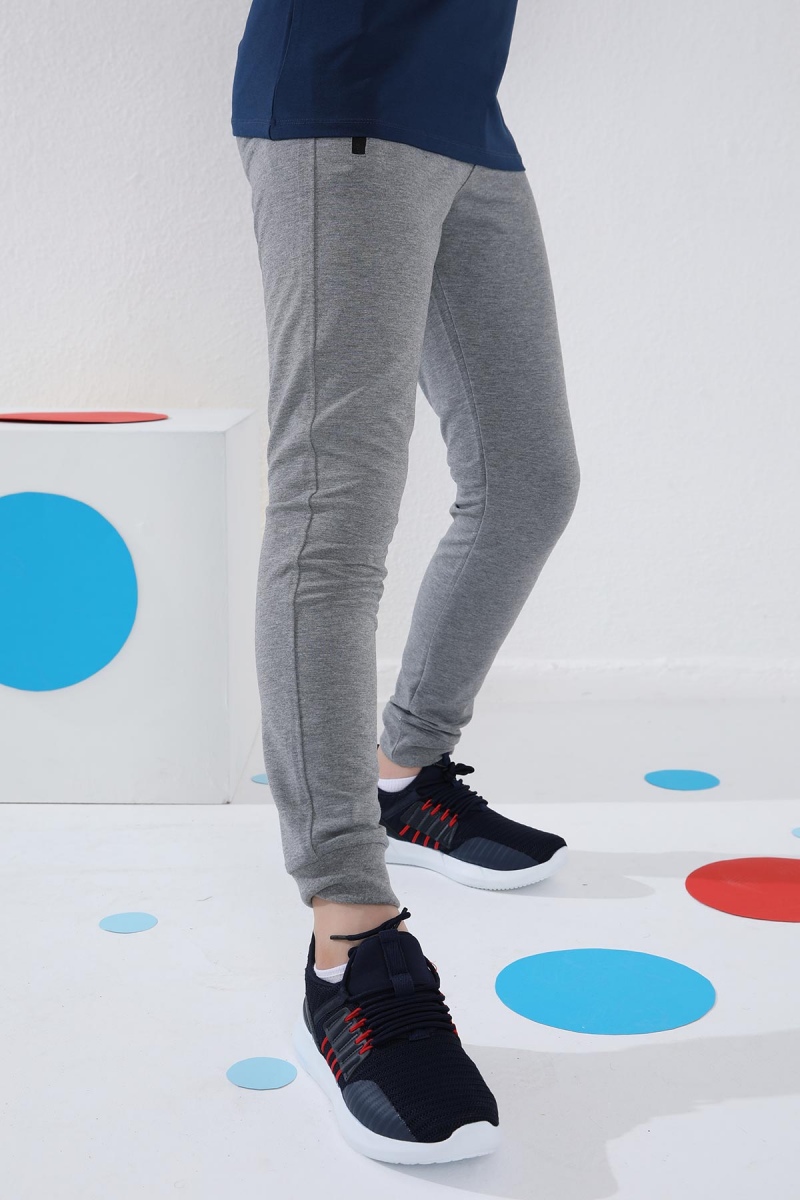 Tommy Life Gri Melanj Erkek Çocuk Jogger Fermuarlı Cep Standart Kalıp Manşetli Eşofman Alt - 64042. 12