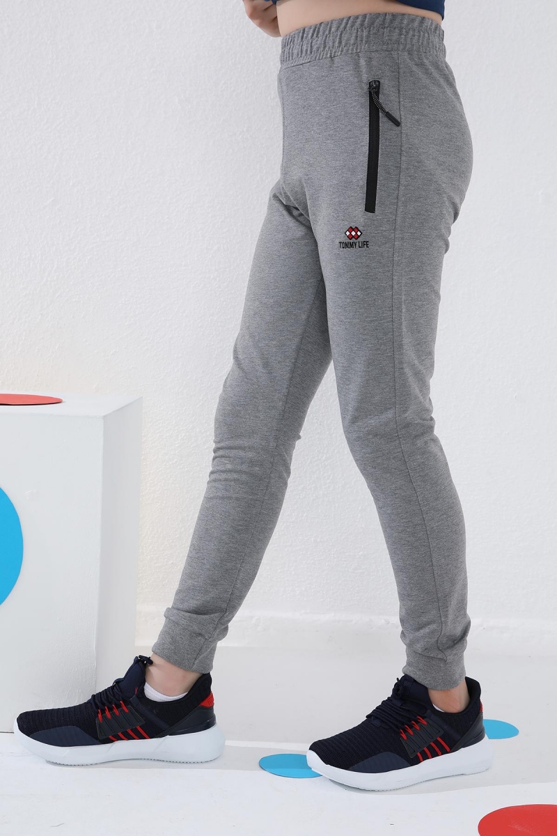 Tommy Life Gri Melanj Erkek Çocuk Jogger Fermuarlı Cep Standart Kalıp Manşetli Eşofman Alt - 64042. 1