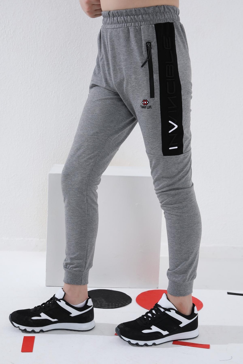 Tommy Life Gri Melanj Erkek Çocuk Yazı Nakışlı Yarım Şeritli Jogger Dar Kalıp Manşetli Eşofman Alt - 64050. 1 Tommy Life Gri Melanj Erkek Çocuk Yazı Nakışlı Yarım Şeritli Jogger Dar Kalıp Manşetli Eşofman Alt - 64050. 1