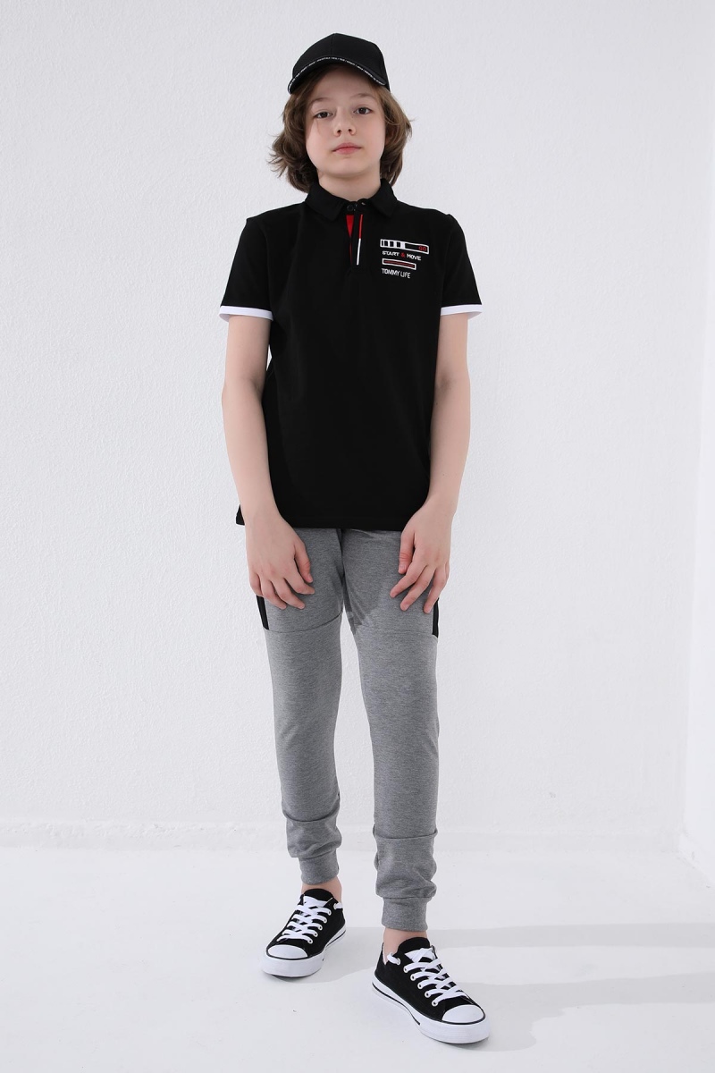 Tommy Life Gri Melanj Erkek Çocuk Yazı Nakışlı Yarım Şeritli Jogger Dar Kalıp Manşetli Eşofman Alt - 64046. 3 Tommy Life Gri Melanj Erkek Çocuk Yazı Nakışlı Yarım Şeritli Jogger Dar Kalıp Manşetli Eşofman Alt - 64046. 3