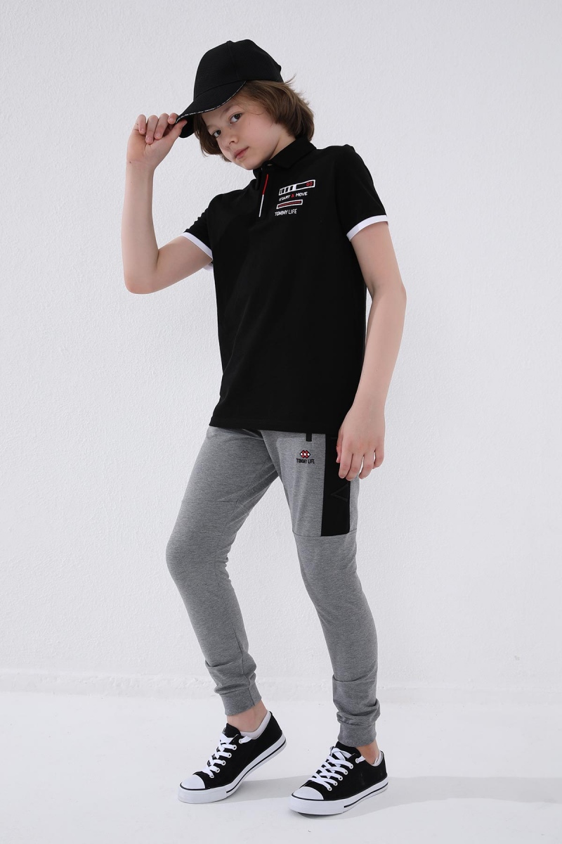 Tommy Life Gri Melanj Erkek Çocuk Yazı Nakışlı Yarım Şeritli Jogger Dar Kalıp Manşetli Eşofman Alt - 64046. 9 Tommy Life Gri Melanj Erkek Çocuk Yazı Nakışlı Yarım Şeritli Jogger Dar Kalıp Manşetli Eşofman Alt - 64046. 9