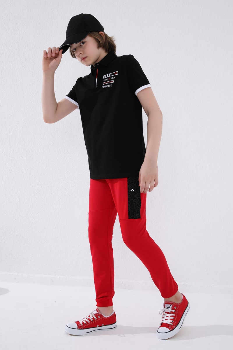 Tommy Life Kırmızı Erkek Çocuk Karışık Desen Şeritli Jogger Dar Kalıp Manşetli Eşofman Alt - 64051. 10 Tommy Life Kırmızı Erkek Çocuk Karışık Desen Şeritli Jogger Dar Kalıp Manşetli Eşofman Alt - 64051. 10