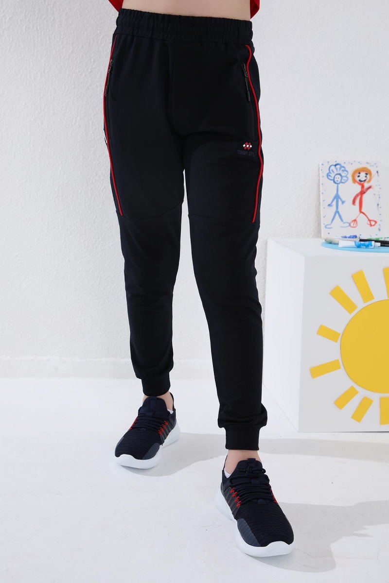 Tommy Life Lacivert Erkek Çocuk Jogger Yarım Şeritli Standart Kalıp Manşetli Eşofman Alt - 64047. 9