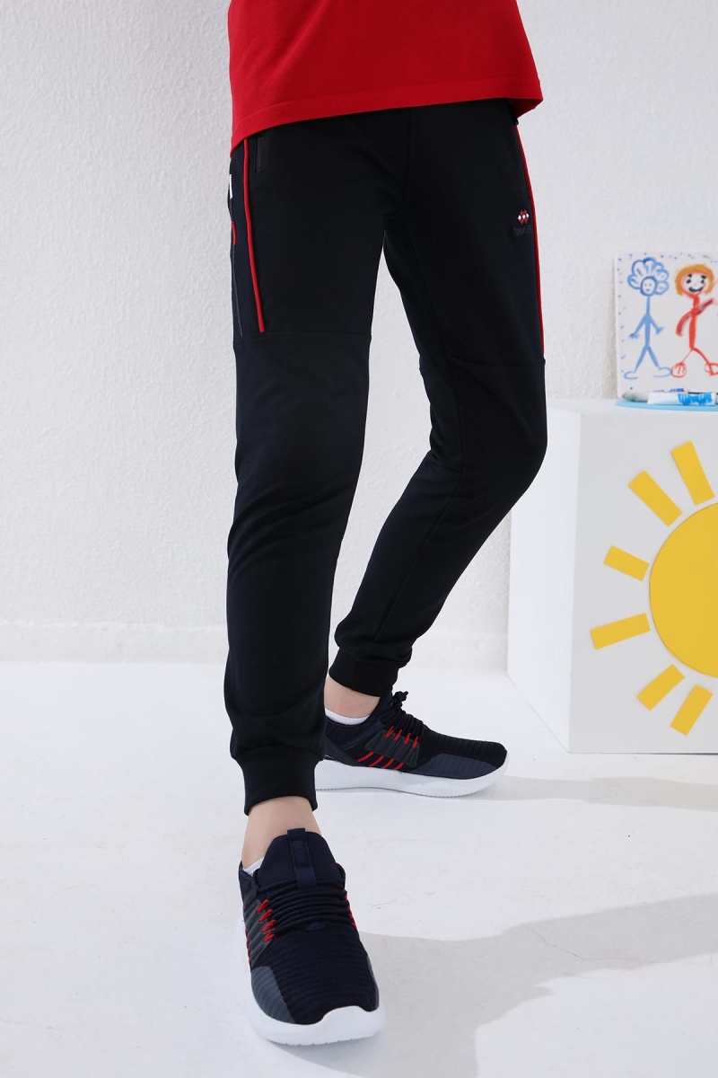 Tommy Life Lacivert Erkek Çocuk Jogger Yarım Şeritli Standart Kalıp Manşetli Eşofman Alt - 64047. 4