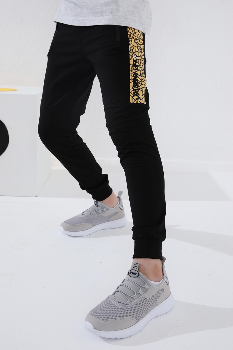 Tommy Life Siyah - Hardal Erkek Çocuk Karışık Desen Şeritli Jogger Dar Kalıp Manşetli Eşofman Alt - 64051. 3 Tommy Life Siyah - Hardal Erkek Çocuk Karışık Desen Şeritli Jogger Dar Kalıp Manşetli Eşofman Alt - 64051. 3