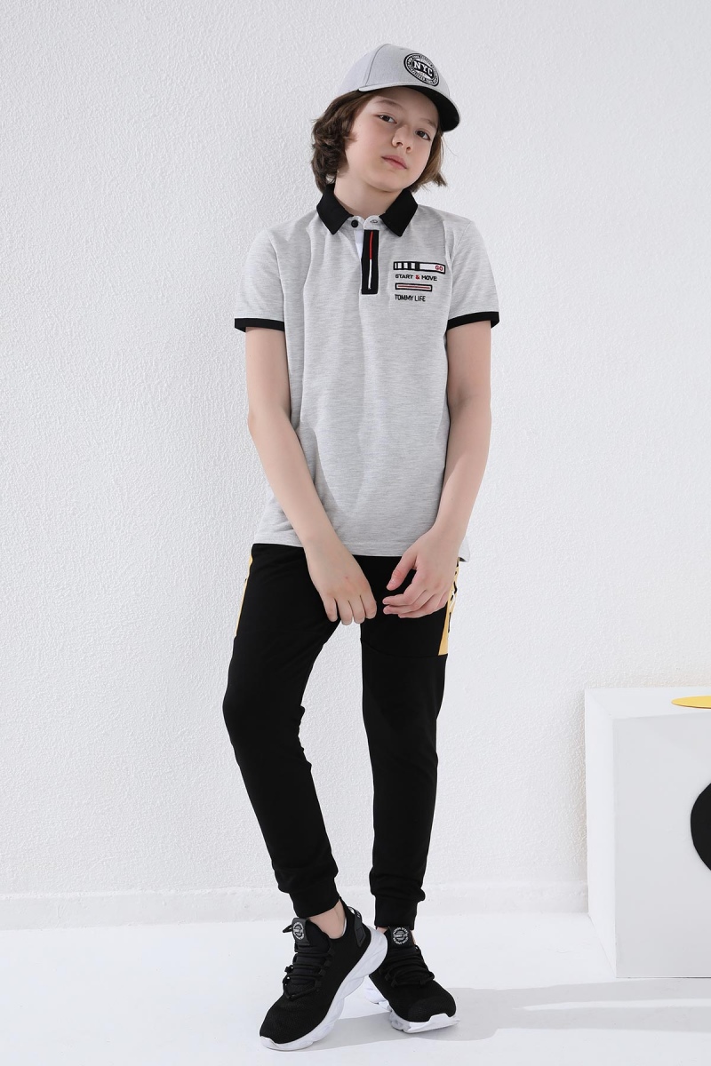 Tommy Life Siyah - Hardal Erkek Çocuk Yazı Nakışlı Yarım Şeritli Jogger Dar Kalıp Manşetli Eşofman Alt - 64050. 3 Tommy Life Siyah - Hardal Erkek Çocuk Yazı Nakışlı Yarım Şeritli Jogger Dar Kalıp Manşetli Eşofman Alt - 64050. 3