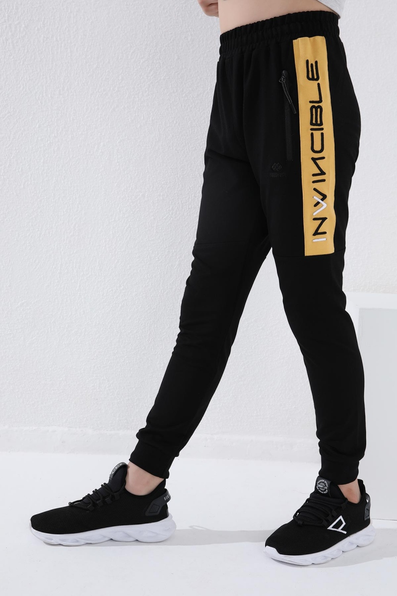 Tommy Life Siyah - Hardal Erkek Çocuk Yazı Nakışlı Yarım Şeritli Jogger Dar Kalıp Manşetli Eşofman Alt - 64050. 1 Tommy Life Siyah - Hardal Erkek Çocuk Yazı Nakışlı Yarım Şeritli Jogger Dar Kalıp Manşetli Eşofman Alt - 64050. 1