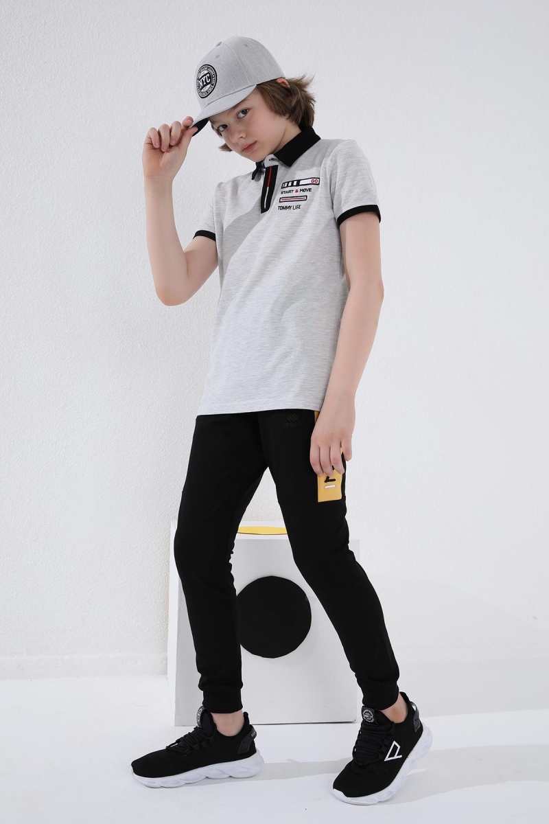 Tommy Life Siyah - Hardal Erkek Çocuk Yazı Nakışlı Yarım Şeritli Jogger Dar Kalıp Manşetli Eşofman Alt - 64050. 5 Tommy Life Siyah - Hardal Erkek Çocuk Yazı Nakışlı Yarım Şeritli Jogger Dar Kalıp Manşetli Eşofman Alt - 64050. 5