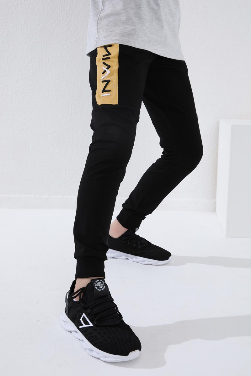 Tommy Life Siyah - Hardal Erkek Çocuk Yazı Nakışlı Yarım Şeritli Jogger Dar Kalıp Manşetli Eşofman Alt - 64050. 2 Tommy Life Siyah - Hardal Erkek Çocuk Yazı Nakışlı Yarım Şeritli Jogger Dar Kalıp Manşetli Eşofman Alt - 64050. 2