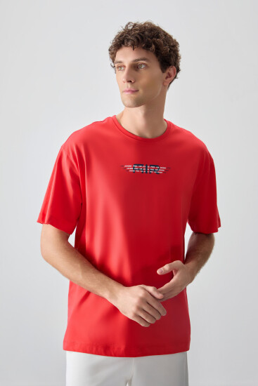 Fiesta %100 Pamuk Kalın Yumuşak Dokulu Oversize Fit Baskılı Erkek T-Shirt - 88356 