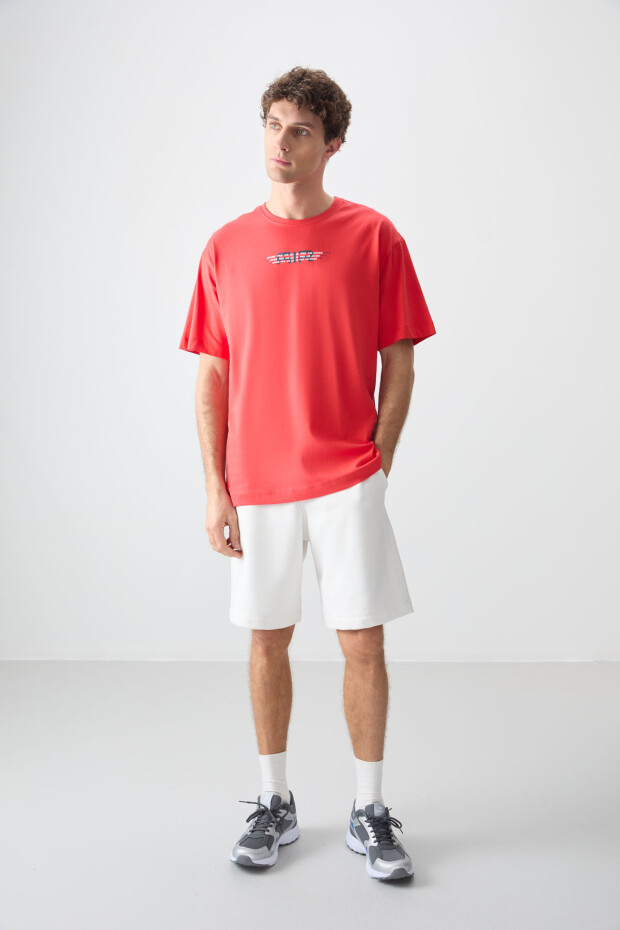 Fiesta %100 Pamuk Kalın Yumuşak Dokulu Oversize Fit Baskılı Erkek T-Shirt - 88356 - 2