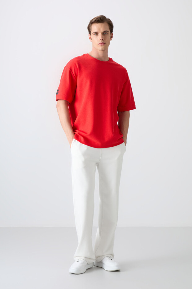 Fiesta Pamuklu Kalın Yüzeyi Dokulu Oversize Fit Basic Erkek T-Shirt - 88339 - 2