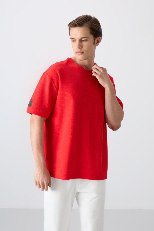 Fiesta Pamuklu Kalın Yüzeyi Dokulu Oversize Fit Basic Erkek T-Shirt - 88339 - 1
