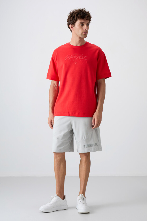 Fiesta Pamuklu Kalın Yumuşak Dokulu Oversize Fit Baskılı Erkek T-Shirt - 88320 - 2