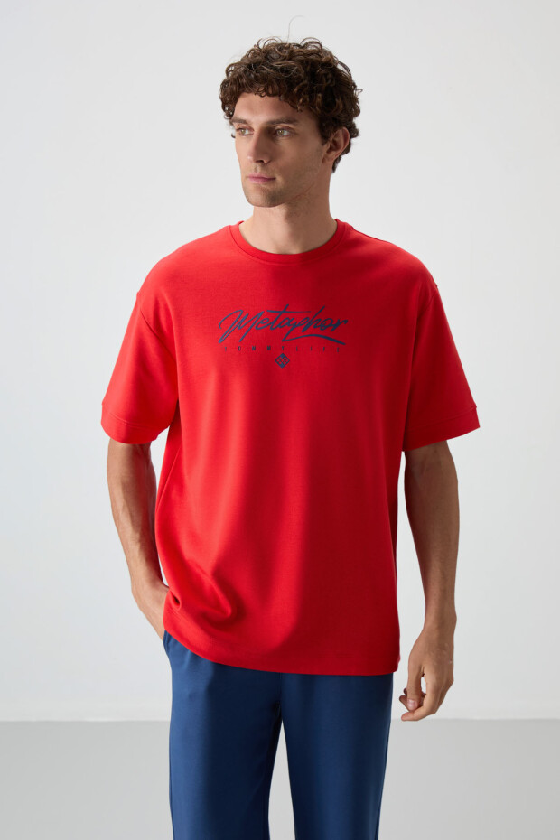 Fiesta-Parlament Pamuklu Kalın Yumuşak Dokulu Oversize Fit Baskılı Erkek T-Shirt - 88320 - 1