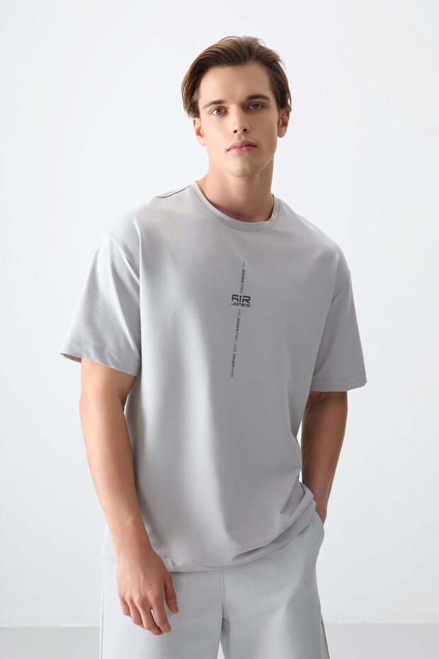 Taş Pamuklu Kalın Yumuşak Dokulu Oversize Fit Baskılı Erkek T-Shirt - 88373 - 1