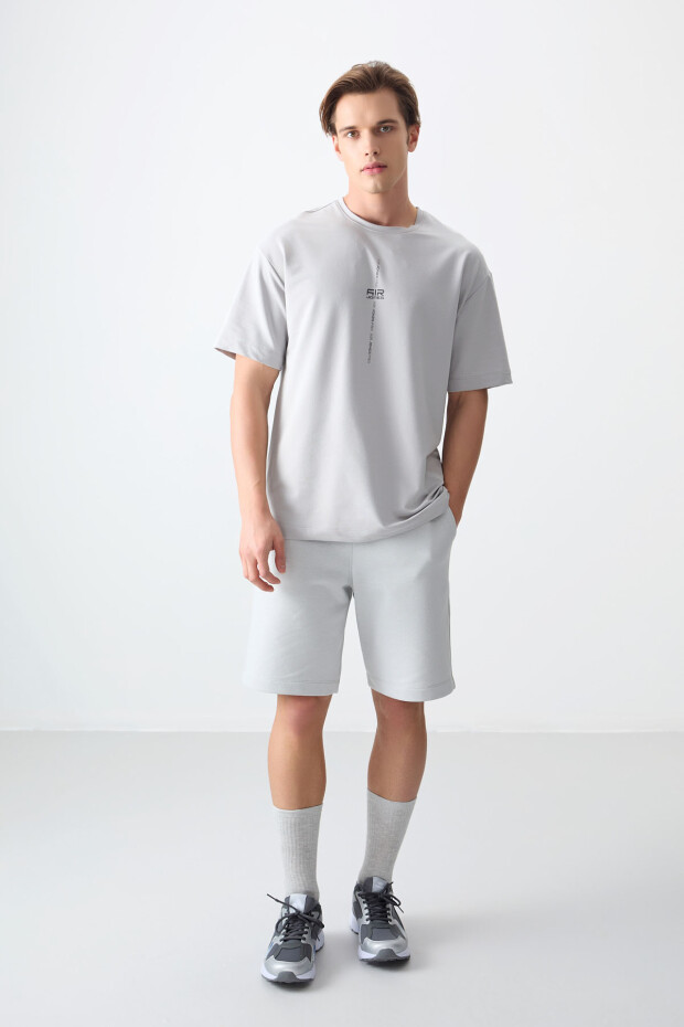 Taş Pamuklu Kalın Yumuşak Dokulu Oversize Fit Baskılı Erkek T-Shirt - 88373 - 2