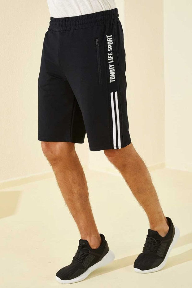 Tommy Life Lacivert Yan Şerit Yazı Baskılı Standart Kalıp Erkek Şort - 81145. 1 Tommy Life Lacivert Yan Şerit Yazı Baskılı Standart Kalıp Erkek Şort - 81145. 1
