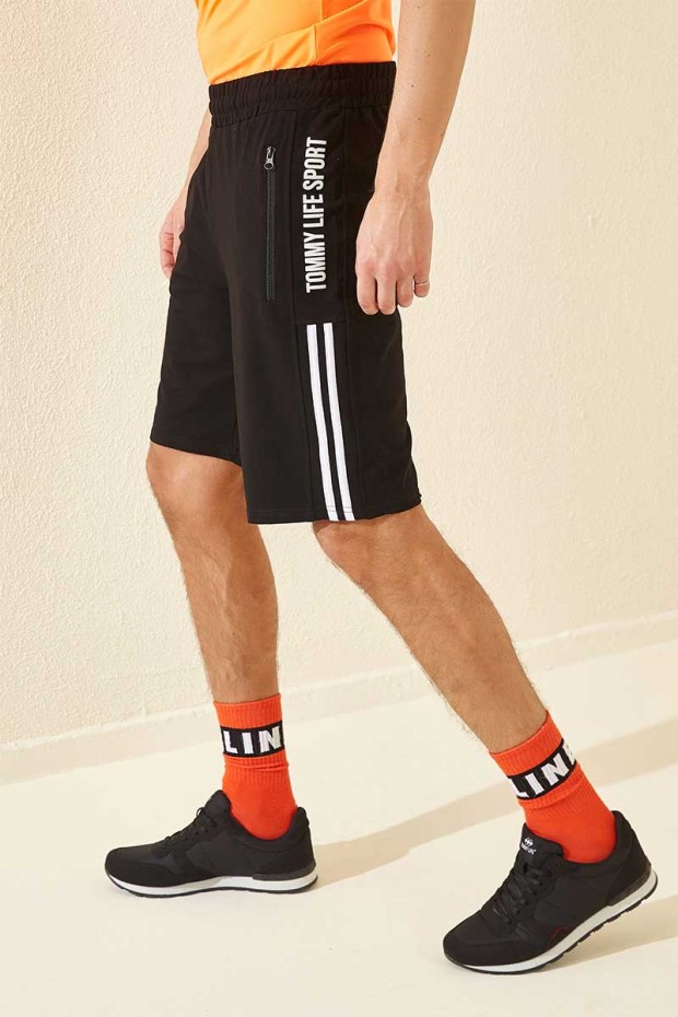 Tommy Life Siyah - Beyaz Yan Şerit Yazı Baskılı Standart Kalıp Erkek Şort - 81145. 1 Tommy Life Siyah - Beyaz Yan Şerit Yazı Baskılı Standart Kalıp Erkek Şort - 81145. 1