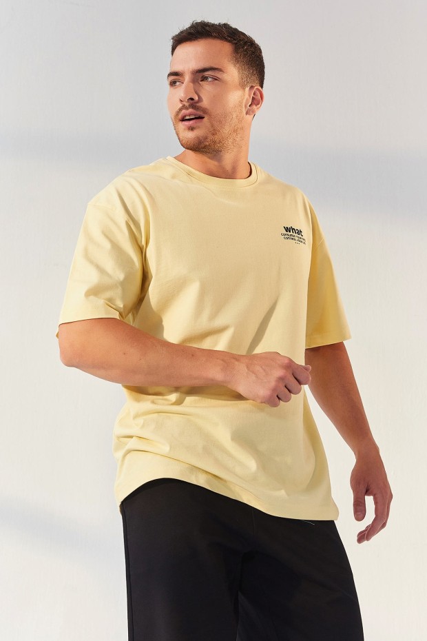 Tommy Life Sarı - Siyah Küçük Yazı Baskılı O Yaka Erkek Oversize Bermuda Şort Takım - 85156. 1 Tommy Life Sarı - Siyah Küçük Yazı Baskılı O Yaka Erkek Oversize Bermuda Şort Takım - 85156. 1