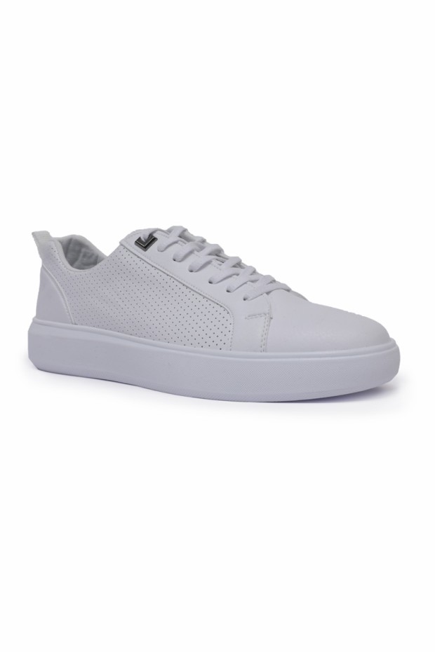 Tommy Life Beyaz Delikli Bağcıklı Suni Deri Erkek Spor Ayakkabı - 89055. 2 Tommy Life Beyaz Delikli Bağcıklı Suni Deri Erkek Spor Ayakkabı - 89055. 2