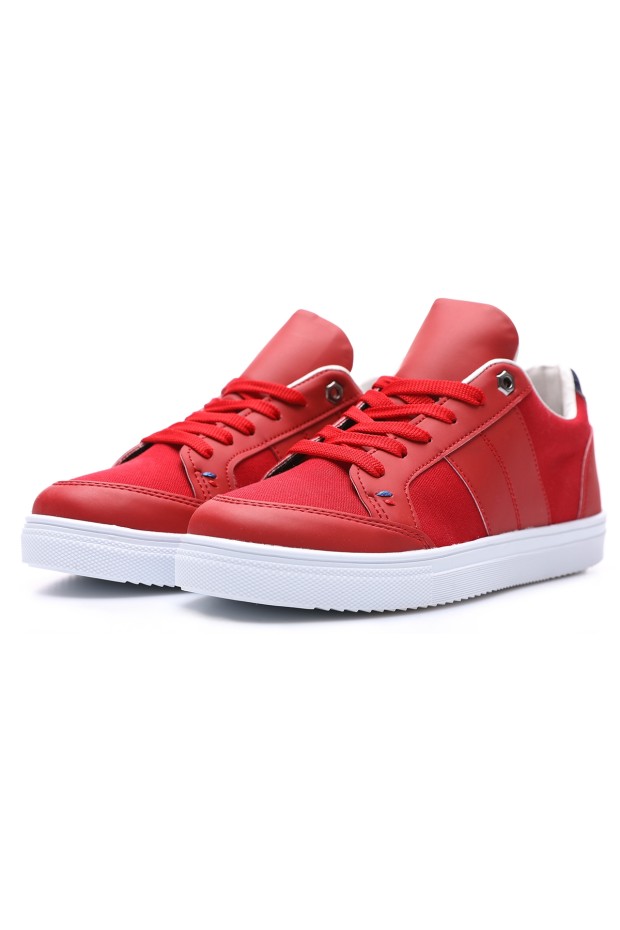 Tommy Life Kırmızı Bağcıklı Suni Deri Detaylı Erkek Spor Ayakkabı - 89065. 2 Tommy Life Kırmızı Bağcıklı Suni Deri Detaylı Erkek Spor Ayakkabı - 89065. 2