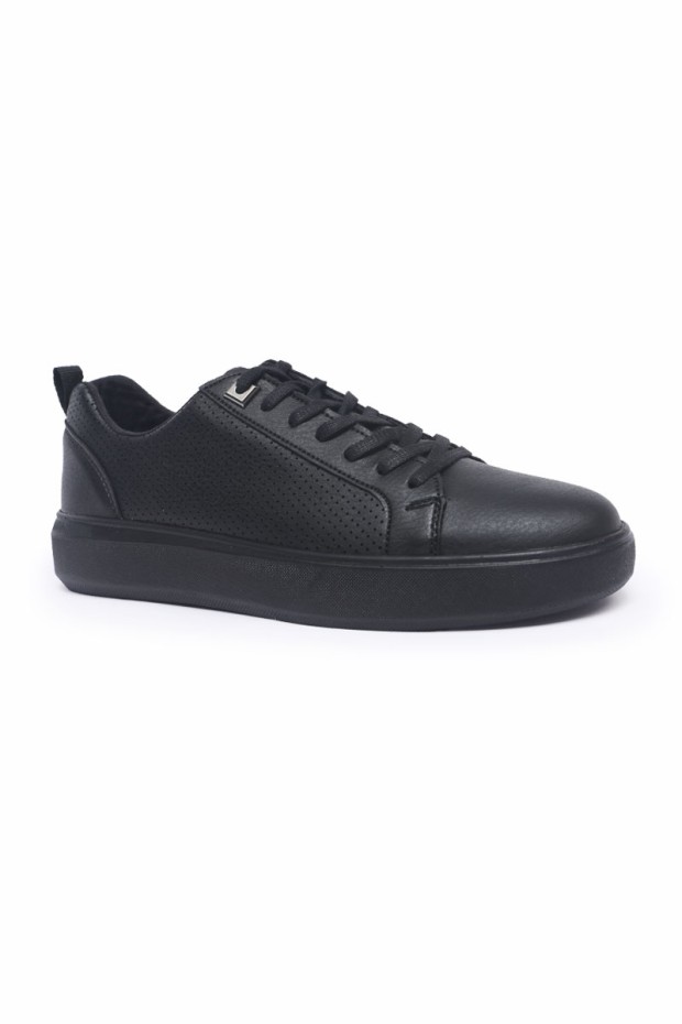 Tommy Life Siyah Delikli Bağcıklı Suni Deri Erkek Spor Ayakkabı - 89055. 1 Tommy Life Siyah Delikli Bağcıklı Suni Deri Erkek Spor Ayakkabı - 89055. 1