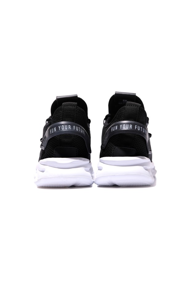 Tommy Life Siyah - Beyaz Lastik Bağcıklı Nakış Detaylı Yüksek Taban Erkek Spor Ayakkabı - 89053. 4