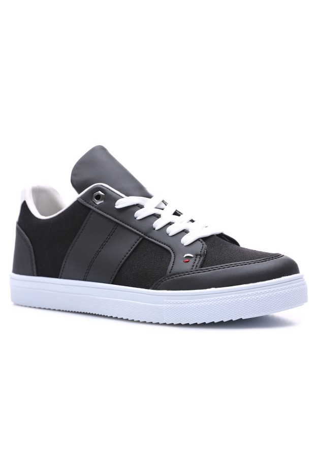 Tommy Life Siyah - Beyaz Bağcıklı Suni Deri Detaylı Erkek Spor Ayakkabı - 89065. 5 Tommy Life Siyah - Beyaz Bağcıklı Suni Deri Detaylı Erkek Spor Ayakkabı - 89065. 5