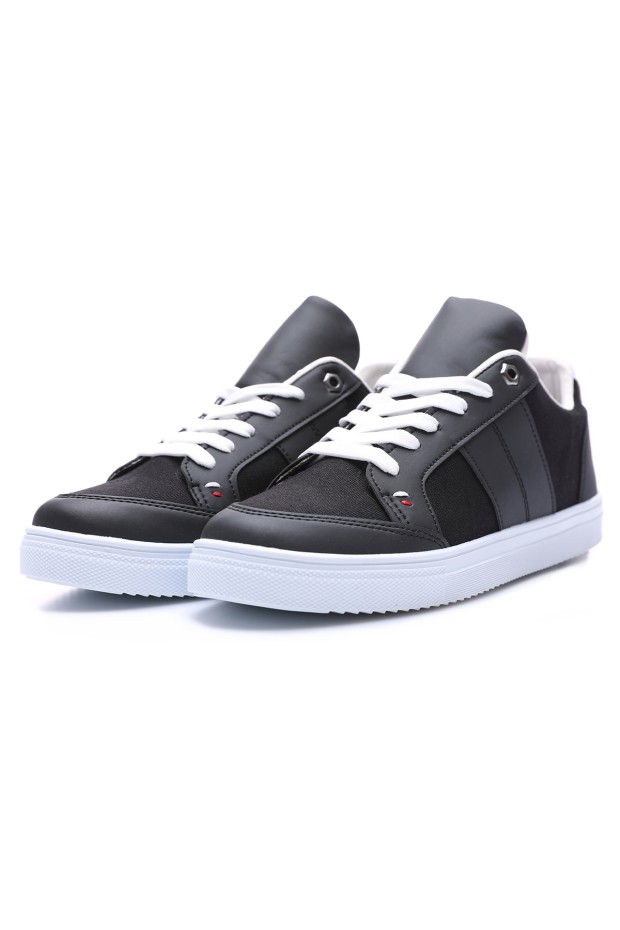 Tommy Life Siyah - Beyaz Bağcıklı Suni Deri Detaylı Erkek Spor Ayakkabı - 89065. 2 Tommy Life Siyah - Beyaz Bağcıklı Suni Deri Detaylı Erkek Spor Ayakkabı - 89065. 2