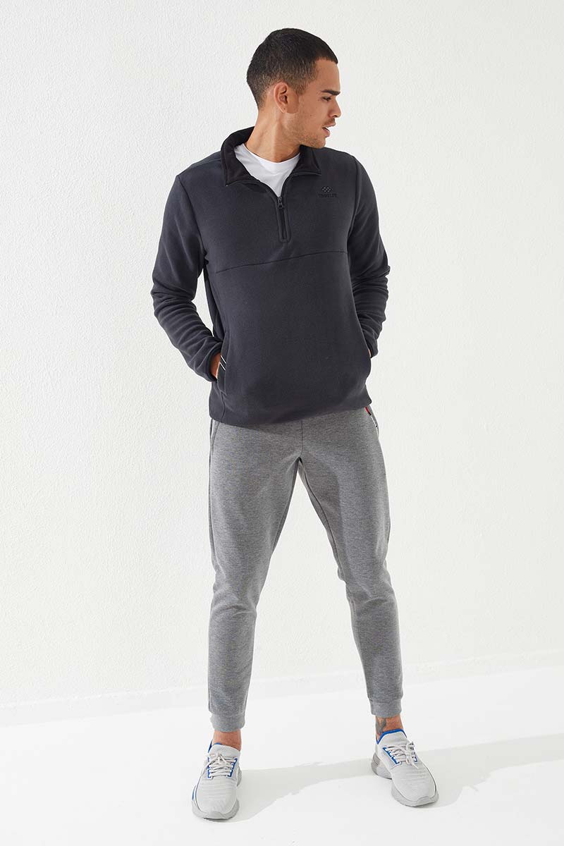 Tommy Life Antrasit Yarım Fermuarlı Sweatshirt Slim Fit Dik Yaka Erkek Polar - 87891. 4