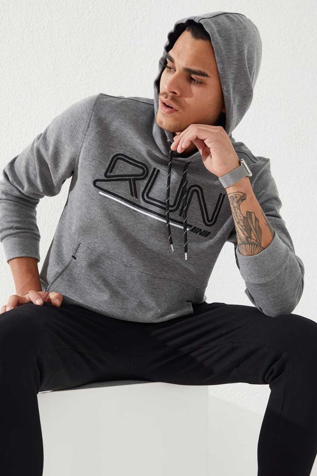Tommy Life Gri Melanj Yazı Nakışlı Standart Kalıp Kapüşonlu Erkek Sweatshirt - 87887. 6 Tommy Life Gri Melanj Yazı Nakışlı Standart Kalıp Kapüşonlu Erkek Sweatshirt - 87887. 6