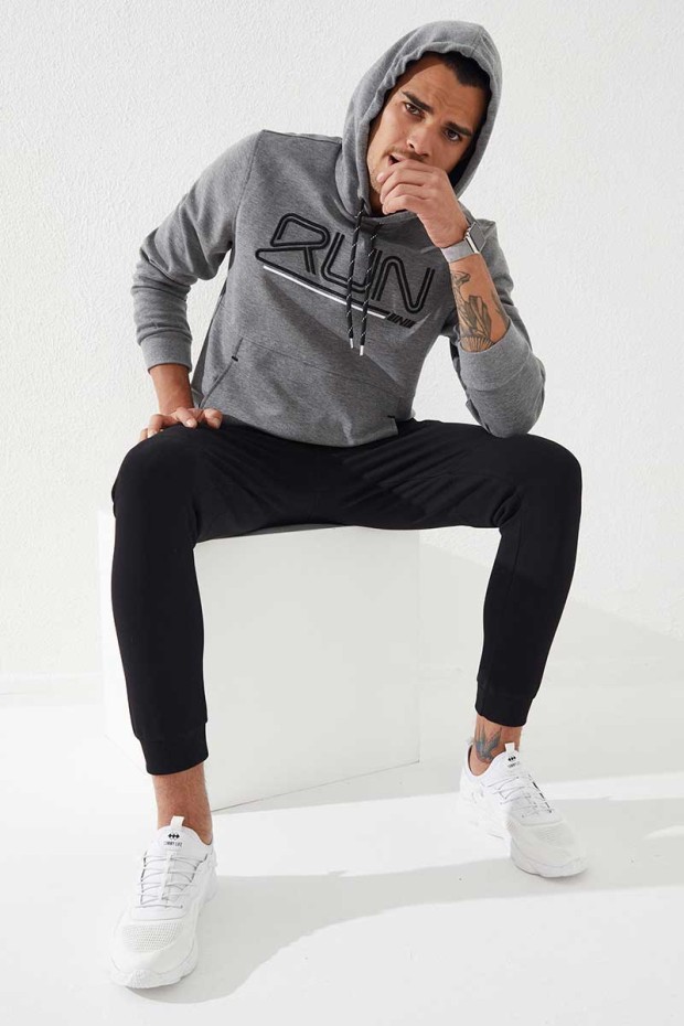 Tommy Life Gri Melanj Yazı Nakışlı Standart Kalıp Kapüşonlu Erkek Sweatshirt - 87887. 2 Tommy Life Gri Melanj Yazı Nakışlı Standart Kalıp Kapüşonlu Erkek Sweatshirt - 87887. 2