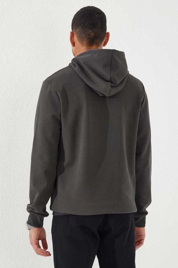Tommy Life Haki Şerit Nakışlı Standart Kalıp Kapüşonlu Erkek Sweatshirt - 87885. 7 Tommy Life Haki Şerit Nakışlı Standart Kalıp Kapüşonlu Erkek Sweatshirt - 87885. 7