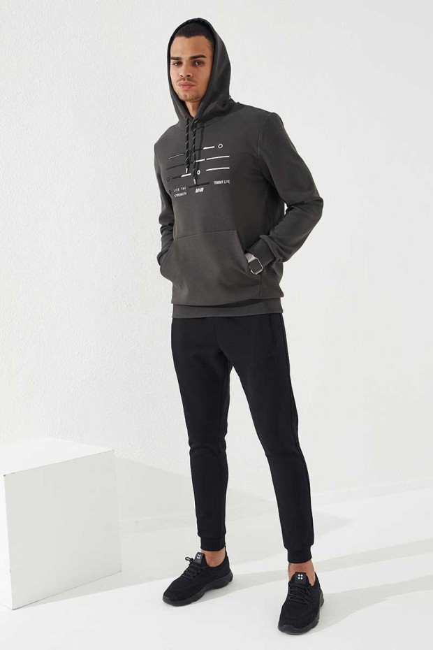 Tommy Life Haki Şerit Nakışlı Standart Kalıp Kapüşonlu Erkek Sweatshirt - 87885. 1 Tommy Life Haki Şerit Nakışlı Standart Kalıp Kapüşonlu Erkek Sweatshirt - 87885. 1