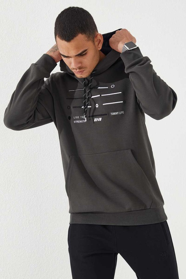 Tommy Life Haki Şerit Nakışlı Standart Kalıp Kapüşonlu Erkek Sweatshirt - 87885. 3 Tommy Life Haki Şerit Nakışlı Standart Kalıp Kapüşonlu Erkek Sweatshirt - 87885. 3