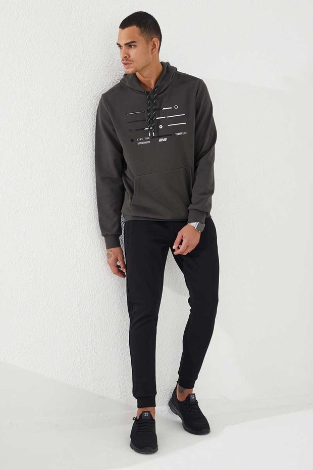 Tommy Life Haki Şerit Nakışlı Standart Kalıp Kapüşonlu Erkek Sweatshirt - 87885. 4 Tommy Life Haki Şerit Nakışlı Standart Kalıp Kapüşonlu Erkek Sweatshirt - 87885. 4