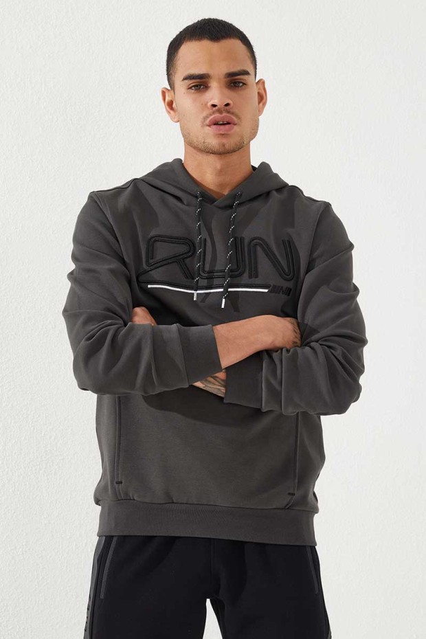 Tommy Life Haki Yazı Nakışlı Standart Kalıp Kapüşonlu Erkek Sweatshirt - 87887. 1