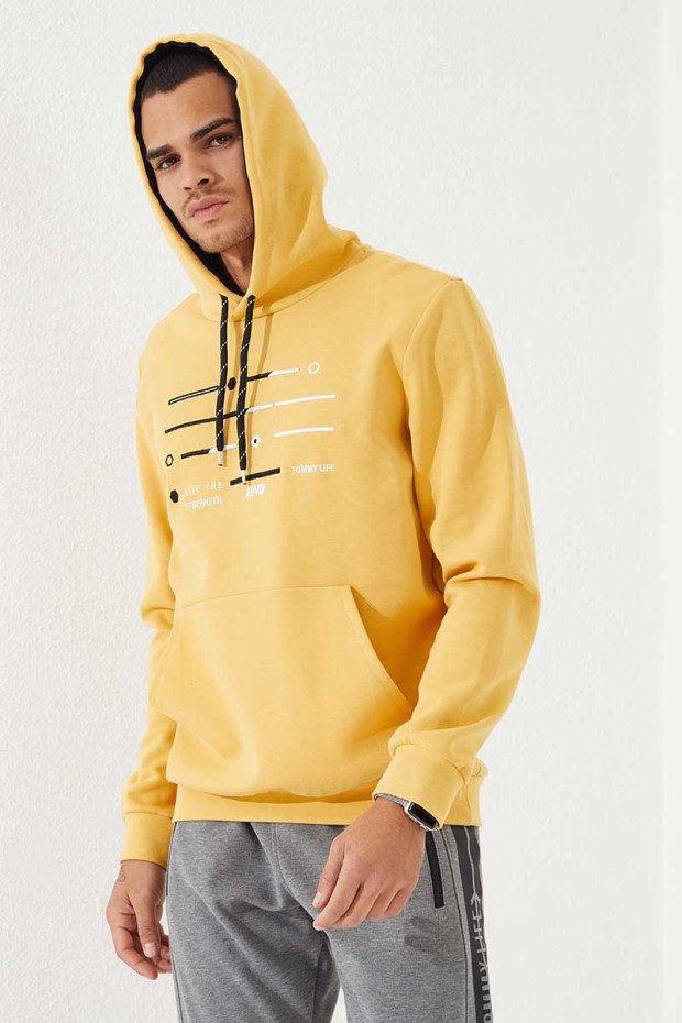 Tommy Life Hardal Şerit Nakışlı Standart Kalıp Kapüşonlu Erkek Sweatshirt - 87885. 4 Tommy Life Hardal Şerit Nakışlı Standart Kalıp Kapüşonlu Erkek Sweatshirt - 87885. 4
