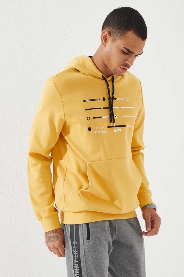 Tommy Life Hardal Şerit Nakışlı Standart Kalıp Kapüşonlu Erkek Sweatshirt - 87885. 6 Tommy Life Hardal Şerit Nakışlı Standart Kalıp Kapüşonlu Erkek Sweatshirt - 87885. 6