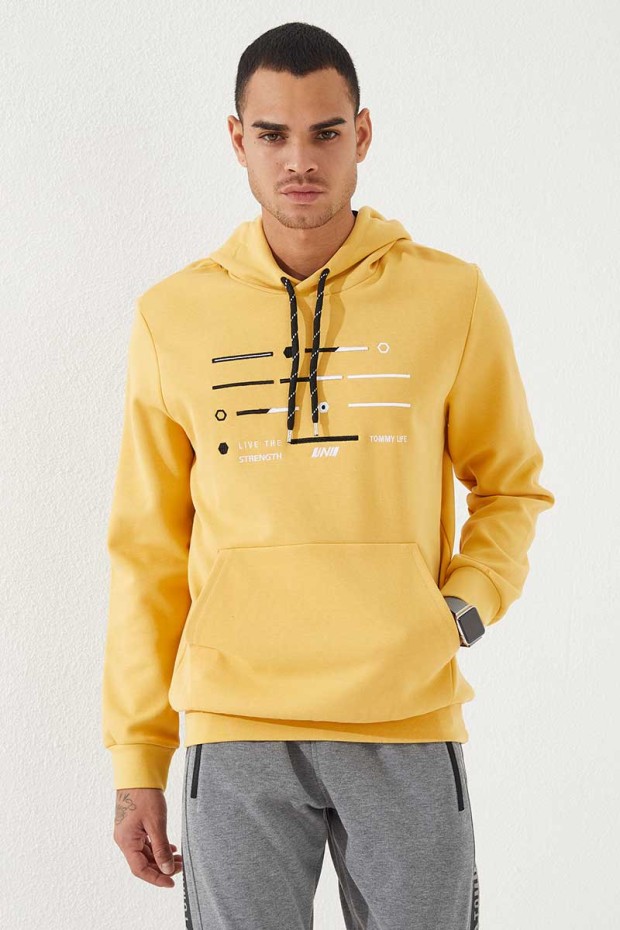 Tommy Life Hardal Şerit Nakışlı Standart Kalıp Kapüşonlu Erkek Sweatshirt - 87885. 5 Tommy Life Hardal Şerit Nakışlı Standart Kalıp Kapüşonlu Erkek Sweatshirt - 87885. 5