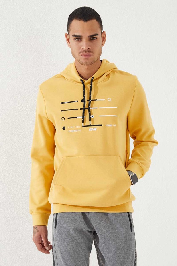 Tommy Life Hardal Şerit Nakışlı Standart Kalıp Kapüşonlu Erkek Sweatshirt - 87885. 5