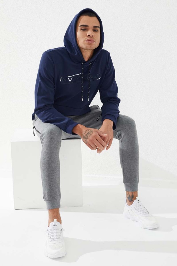 Tommy Life İndigo Kanguru Cep Standart Kalıp Kapüşonlu Erkek Sweatshirt - 87883. 3 Tommy Life İndigo Kanguru Cep Standart Kalıp Kapüşonlu Erkek Sweatshirt - 87883. 3