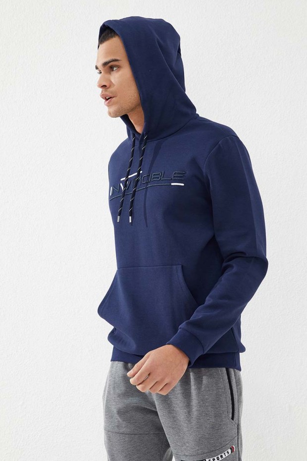 Tommy Life İndigo Kanguru Cep Standart Kalıp Kapüşonlu Erkek Sweatshirt - 87883. 6 Tommy Life İndigo Kanguru Cep Standart Kalıp Kapüşonlu Erkek Sweatshirt - 87883. 6