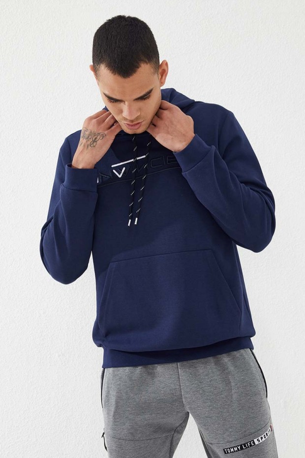 Tommy Life İndigo Kanguru Cep Standart Kalıp Kapüşonlu Erkek Sweatshirt - 87883. 5 Tommy Life İndigo Kanguru Cep Standart Kalıp Kapüşonlu Erkek Sweatshirt - 87883. 5